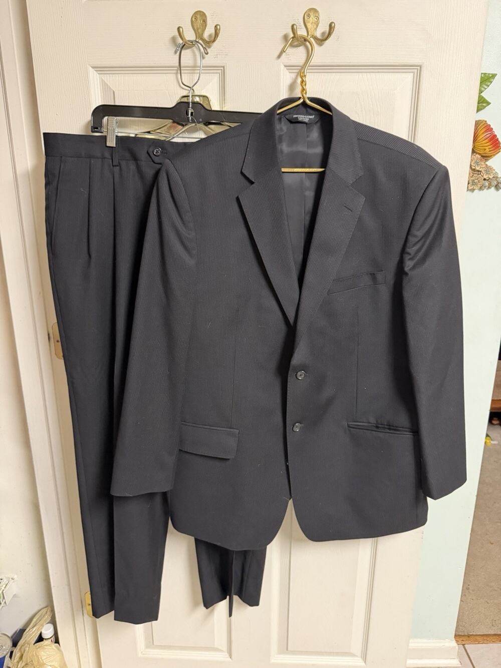 PRONTO UOMO 44r Black Striped 2pc Suit Super 120 Wool Lux Pants 38x29 Jacket